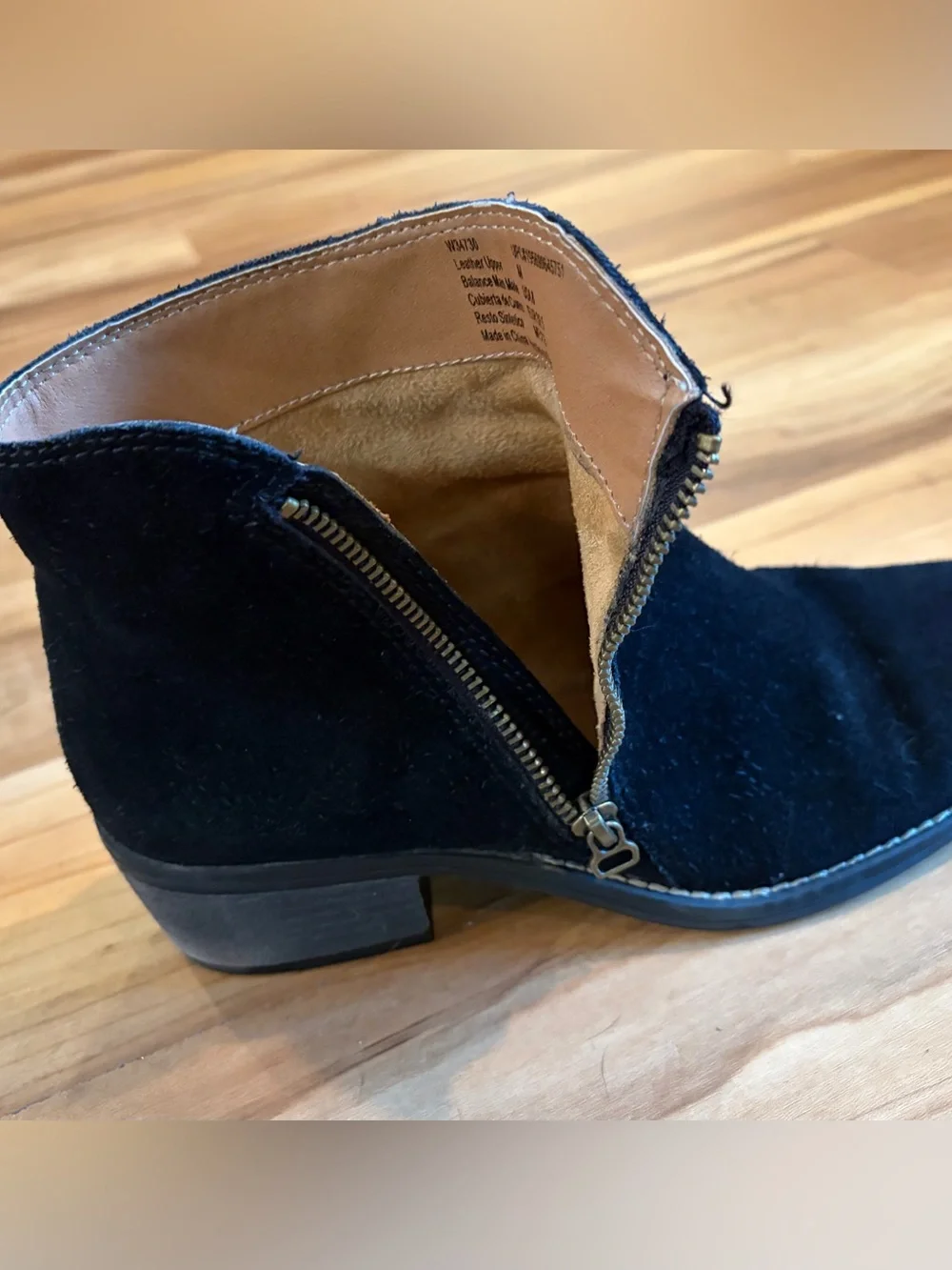 Genuine Black Suede Altos Ankle Boots, Side Zip, 2 inch Block Heel, Size 8